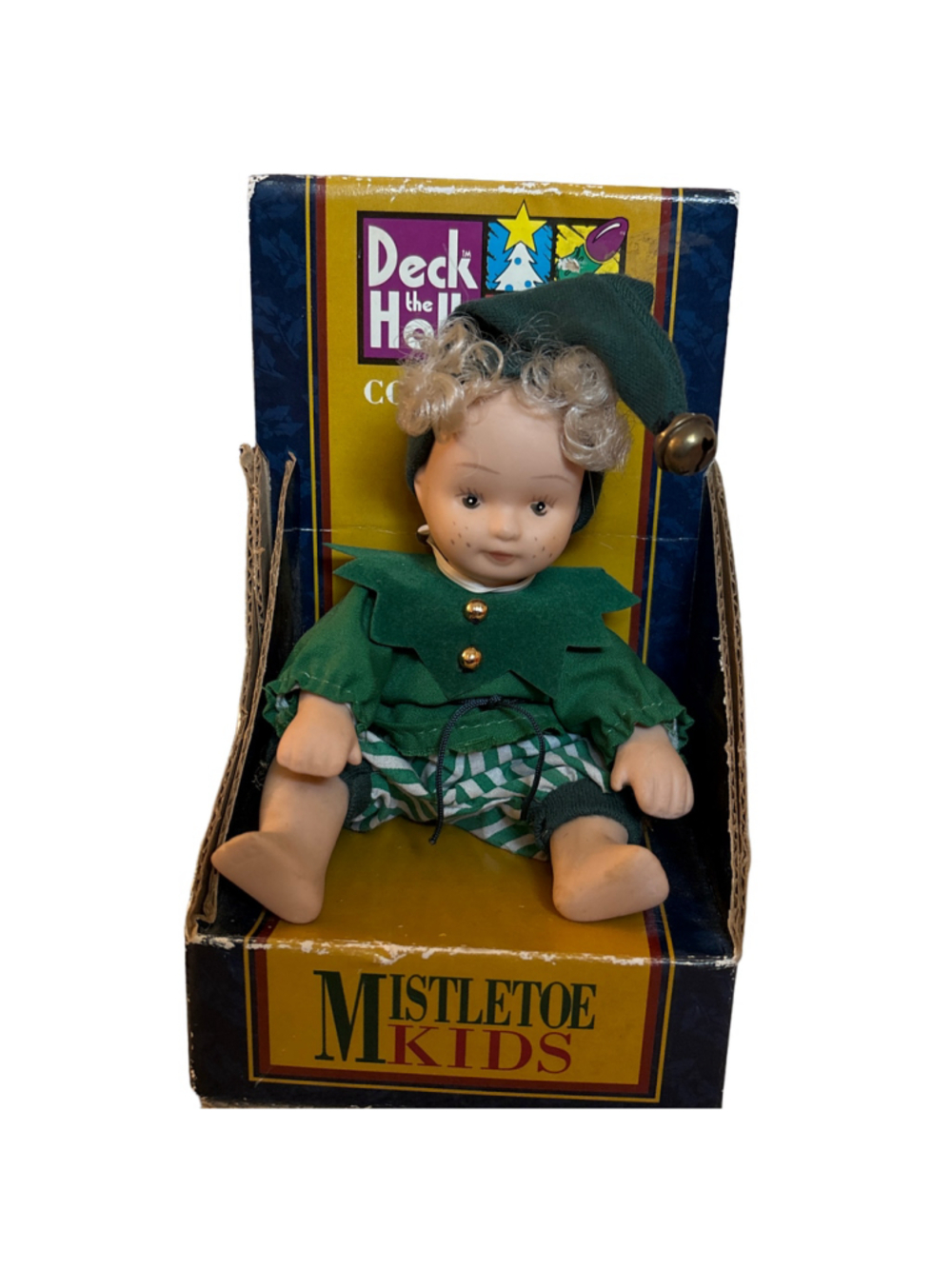 Deck The Halls Porcelain Elf Doll One Size Green White